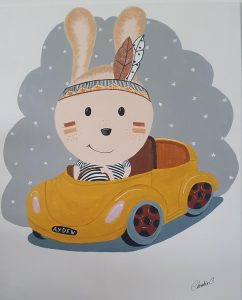 toile tableau illustration enfant jeunesse acrylique licorne harry blason lapinette