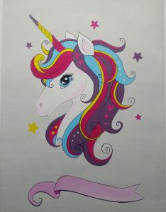 toile tableau illustration enfant jeunesse acrylique licorne harry blason lapinette
