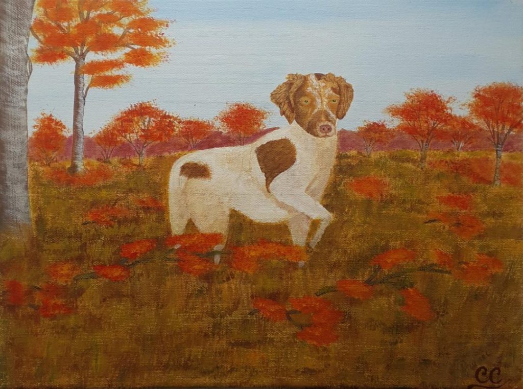 tableau peinture acrylique chien épagneul breton illustration