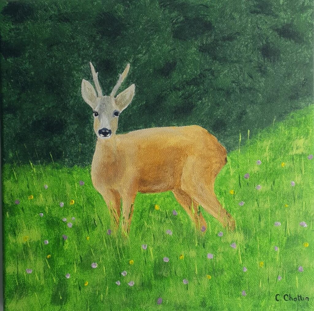 tableau peinture acrylique illustration chevreuil sauvage nature environnement animaux class=